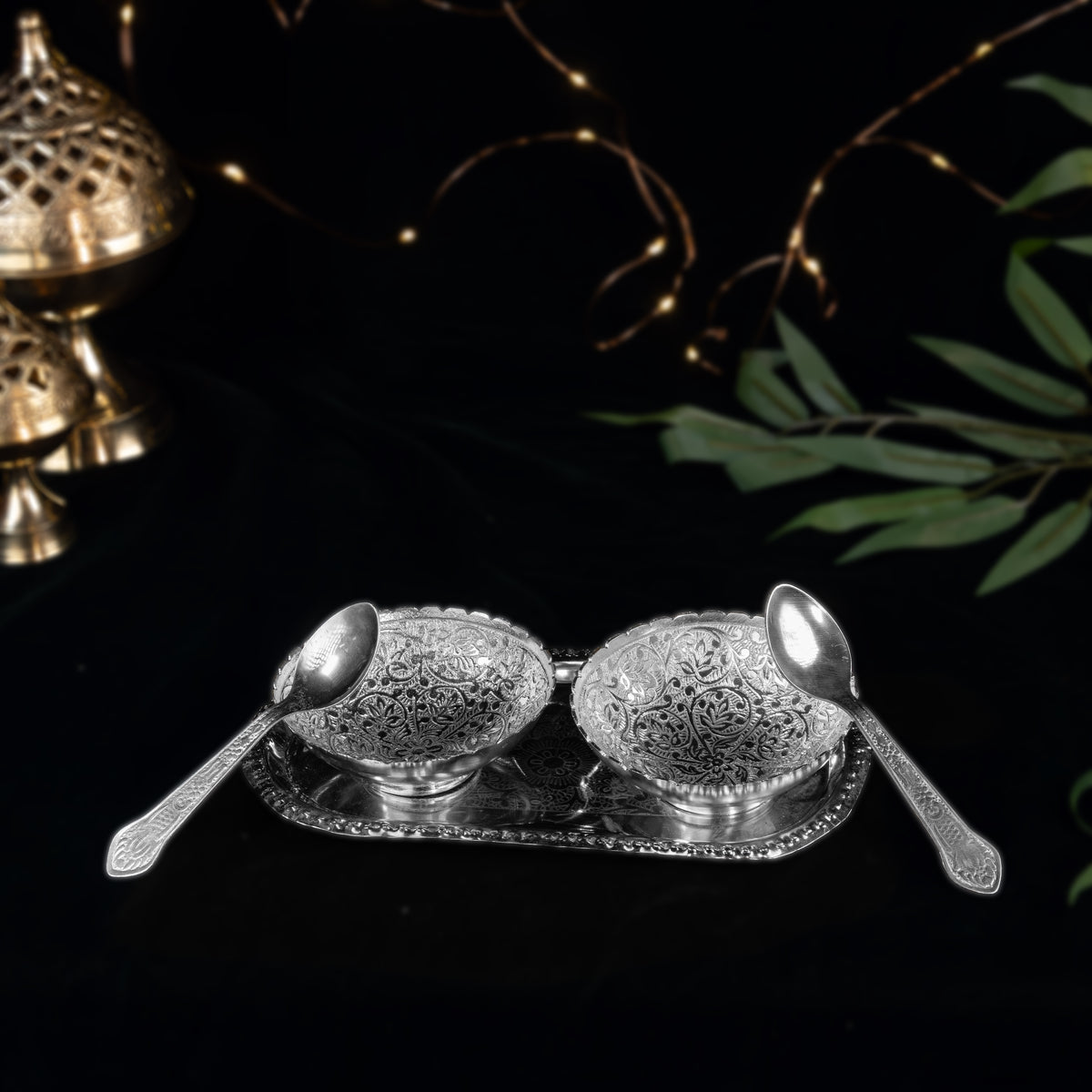 2 Bowl Dry Fruit Tray Set with Spoons