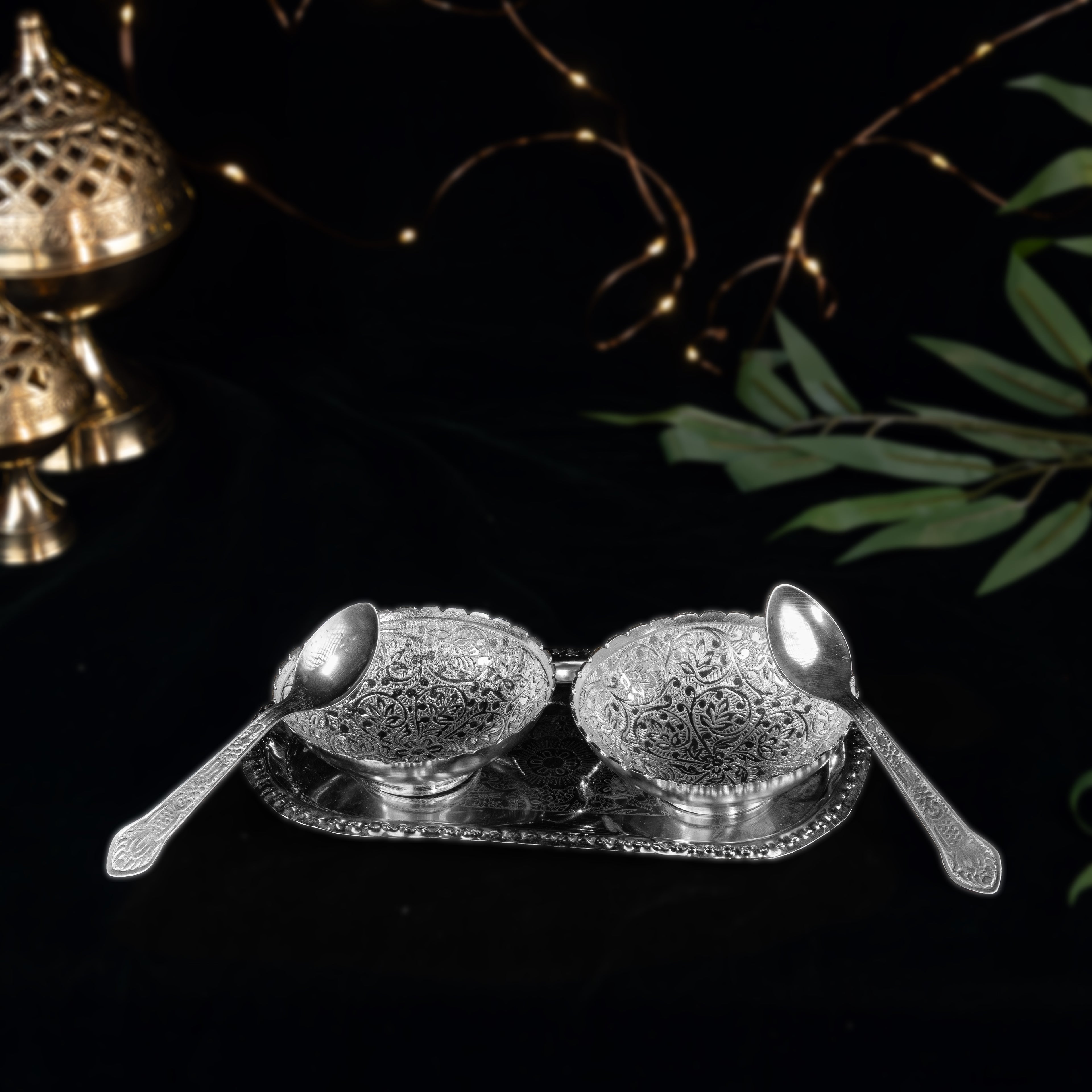 2 Bowl Dry Fruit Tray Set with Spoons