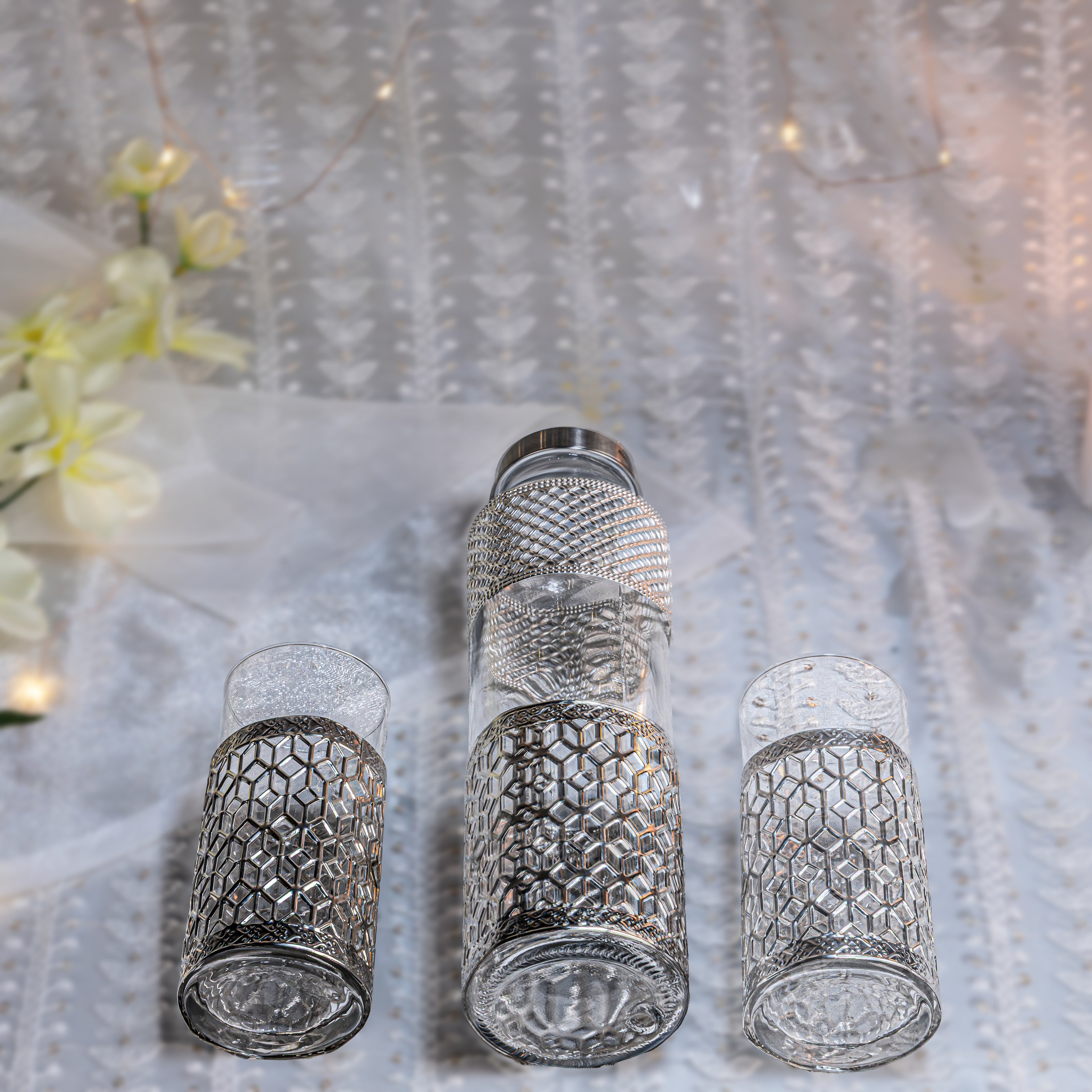 Diamond Cut Bottle And Glass Set