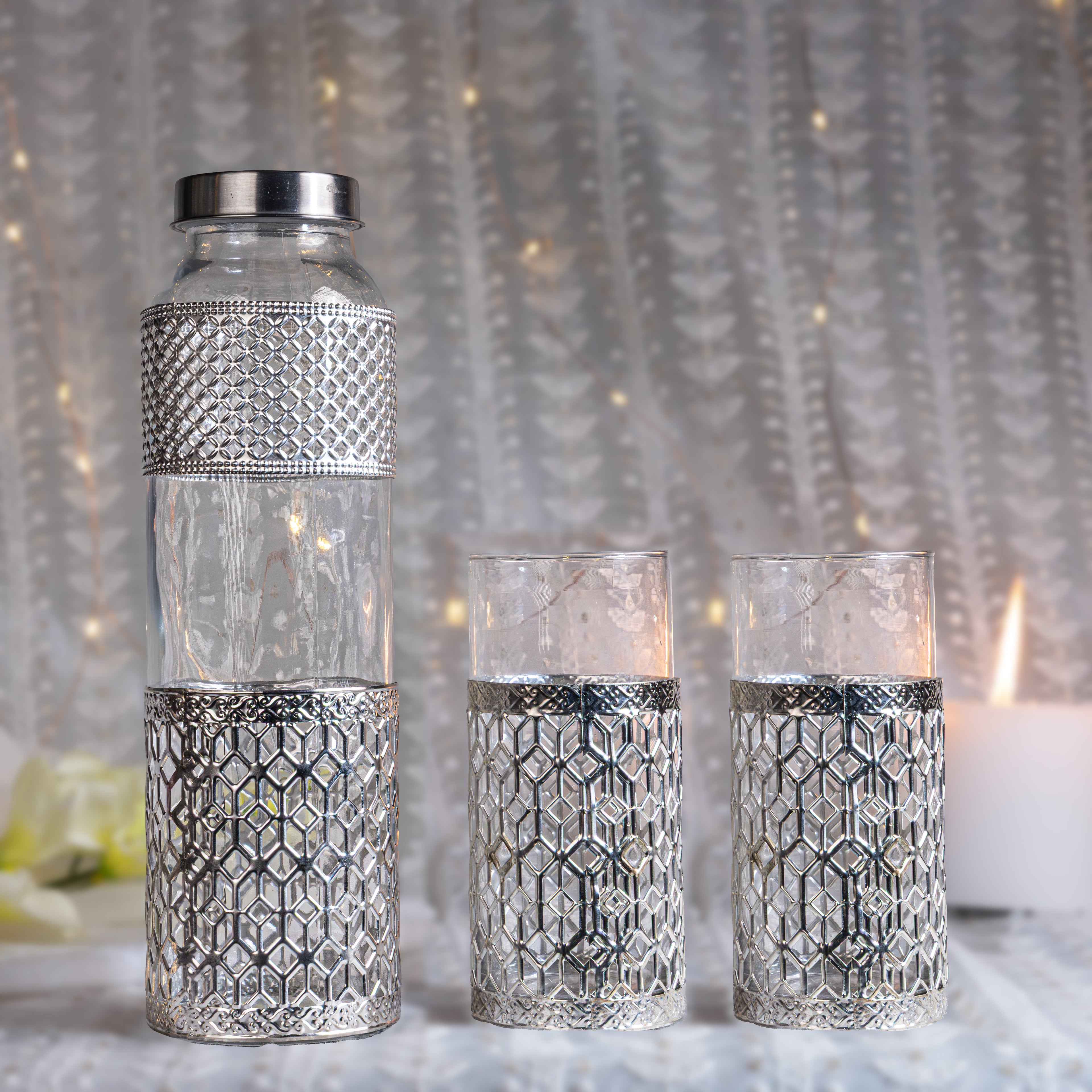 Diamond Cut Bottle And Glass Set