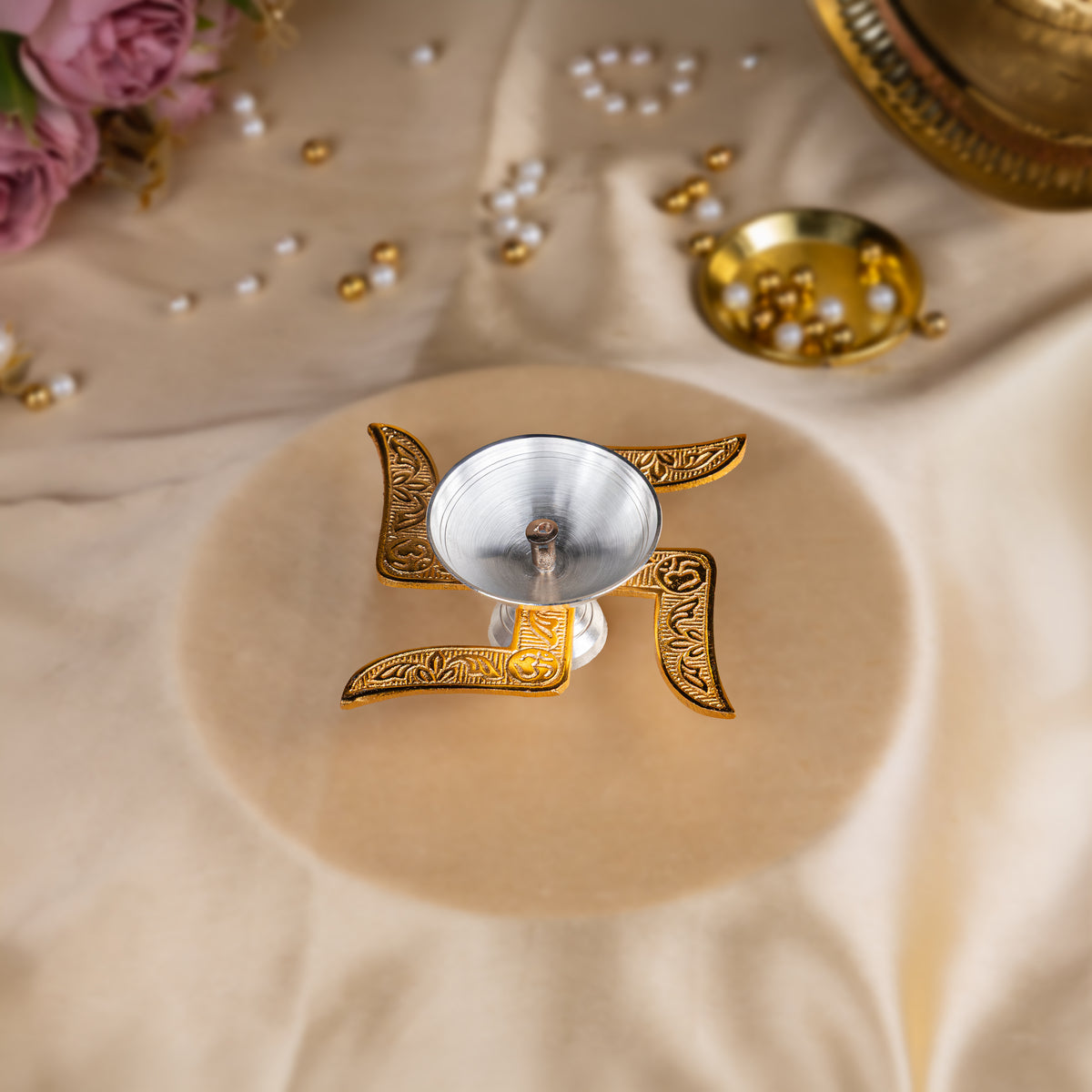 German Silver Swastik Diya