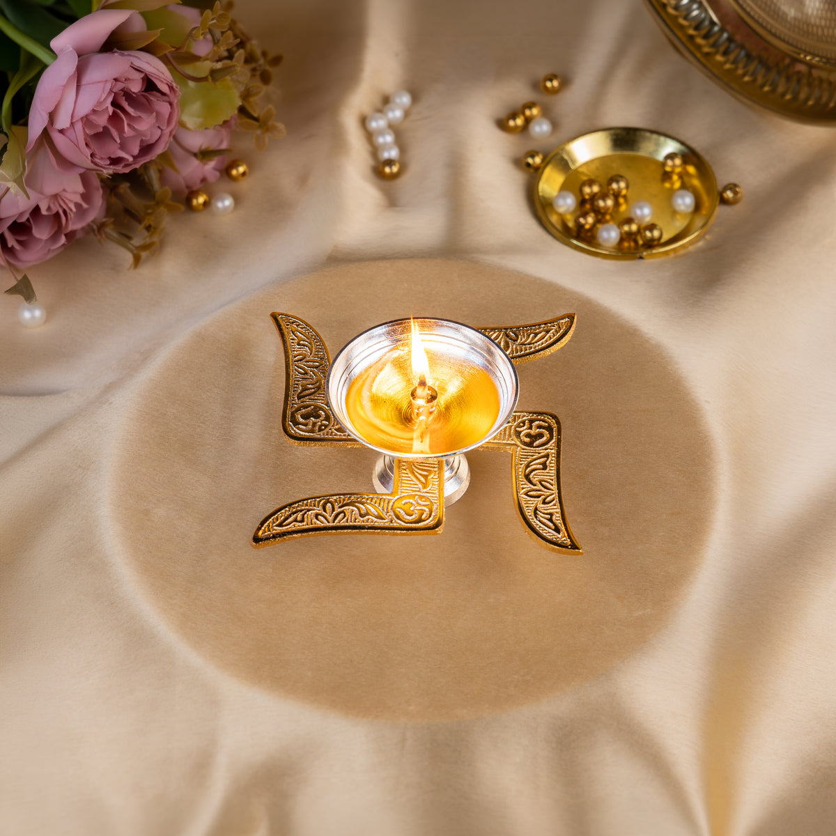 German Silver Swastik Diya