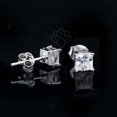 Princess Cut Solitaire Diamond Zirconia Stud Earrings