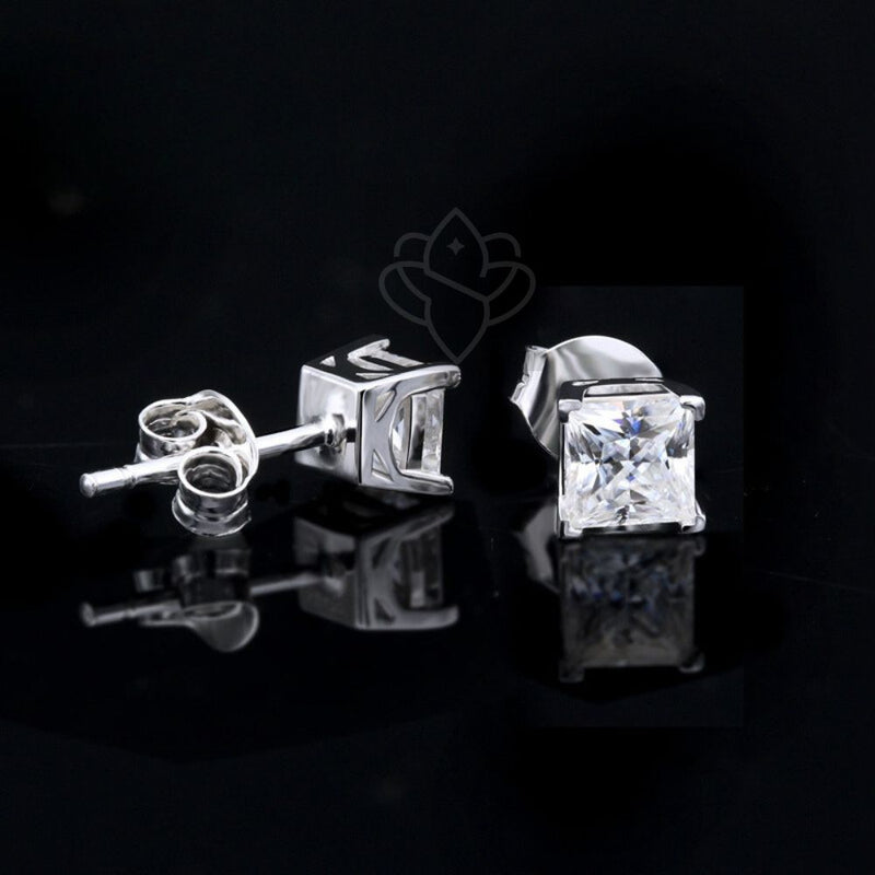 Princess Cut Solitaire Diamond Zirconia Stud Earrings