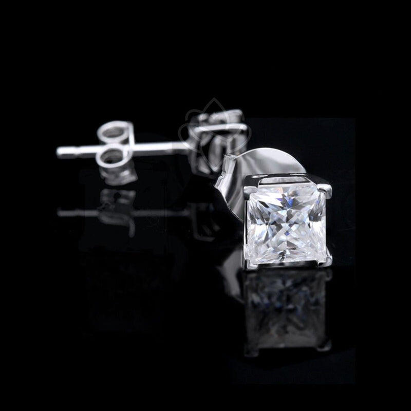 Princess Cut Solitaire Diamond Zirconia Stud Earrings