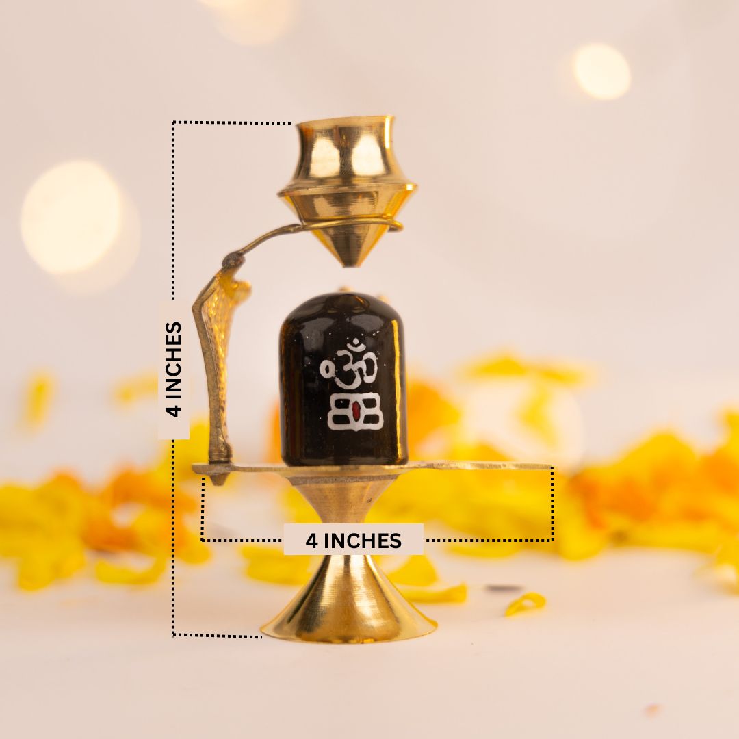 Brass Shivling with Water Dripping Pot - Gold Coated Abhishek Set