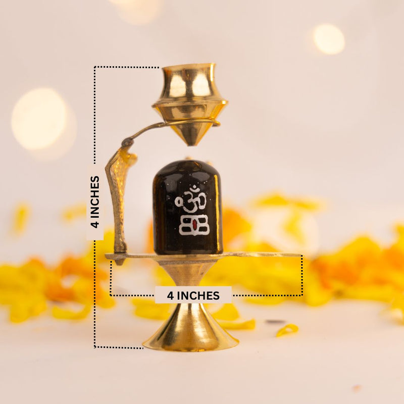 Brass Shivling with Water Dripping Pot - Gold Coated Abhishek Set