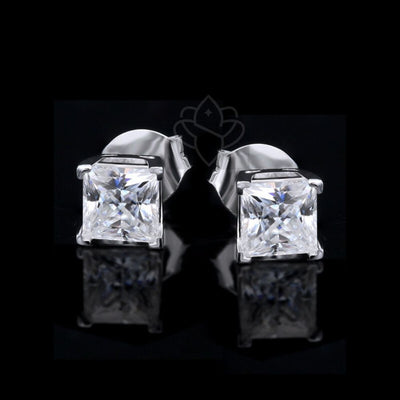 Princess Cut Solitaire Diamond Zirconia Stud Earrings