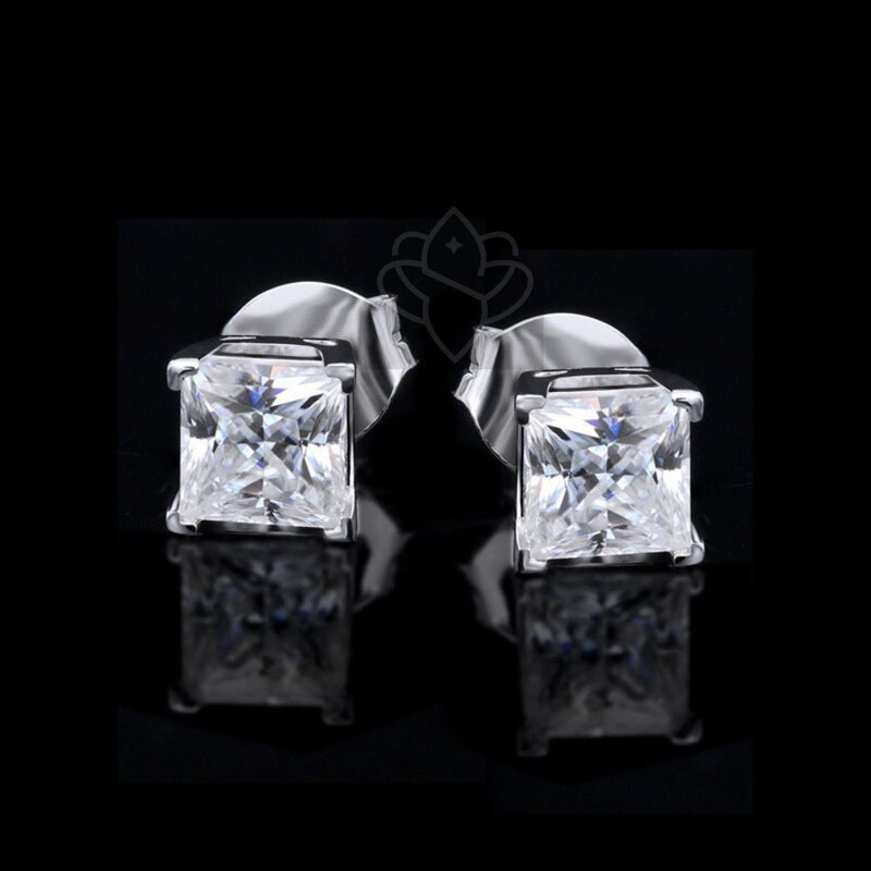 Princess Cut Solitaire Diamond Zirconia Stud Earrings