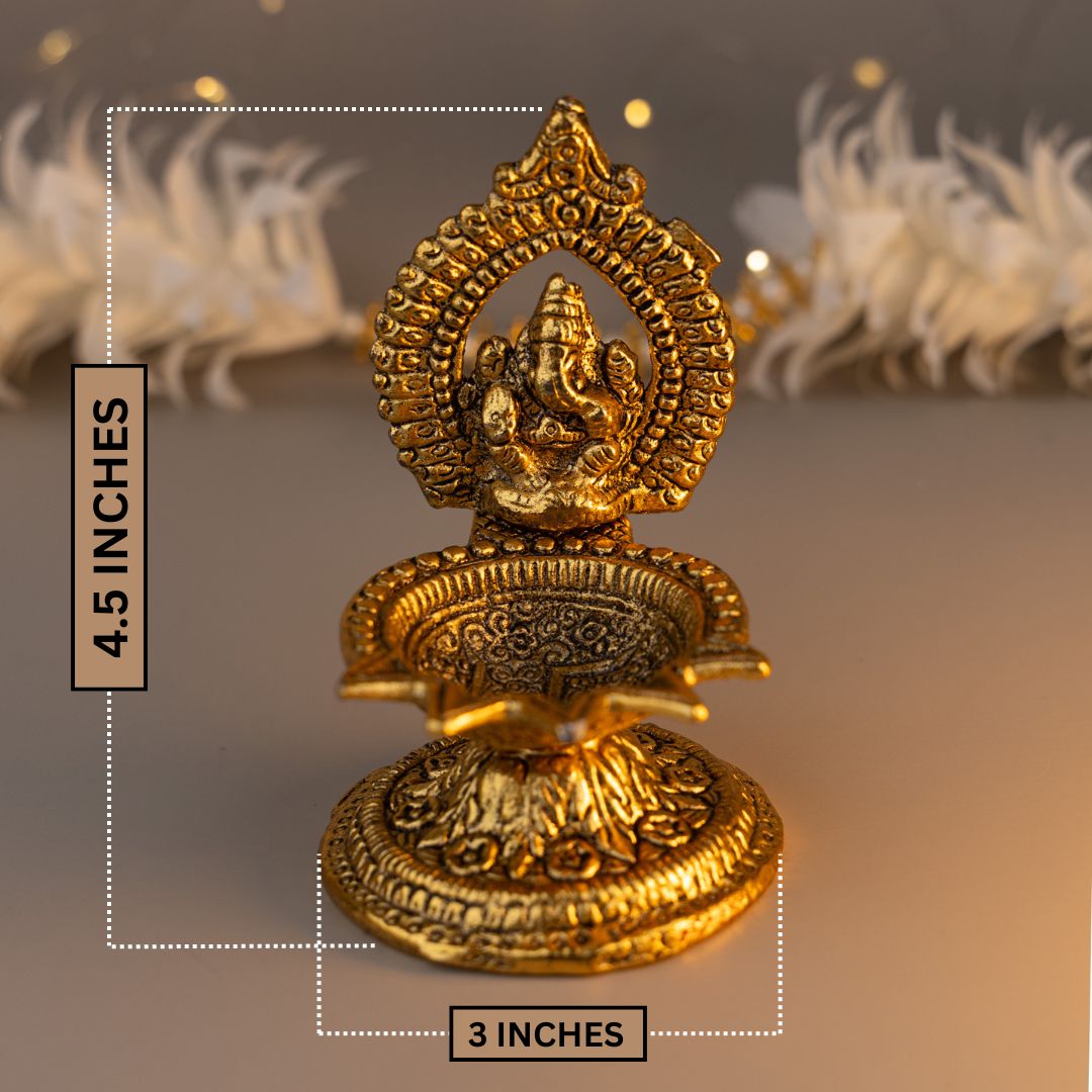 Antique Finish Lord Ganesha Brass Diya – Ideal for Pooja & Home Décor