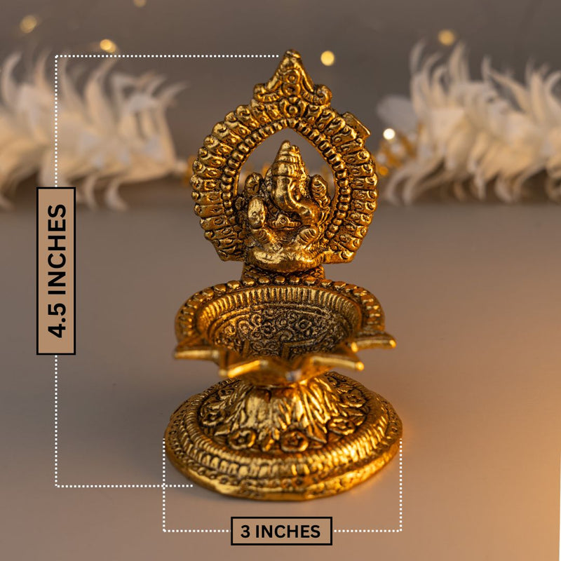 Antique Finish Lord Ganesha Brass Diya – Ideal for Pooja & Home Décor