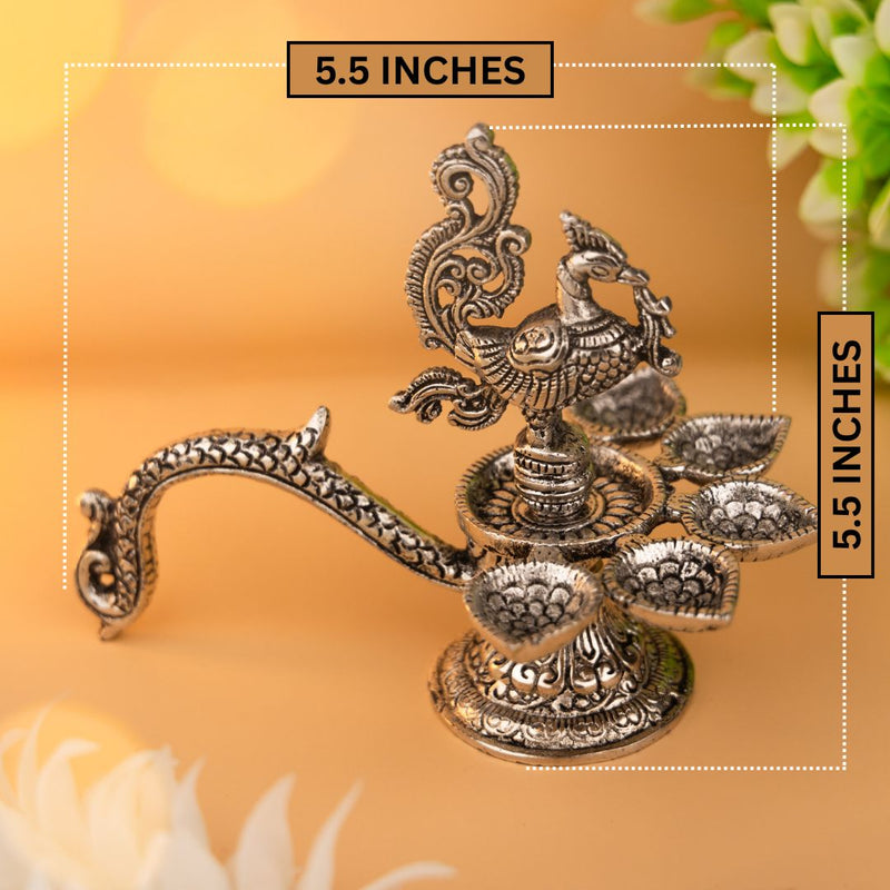 Brass Peacock Diya - Antique Finish, 5 Wick Holders