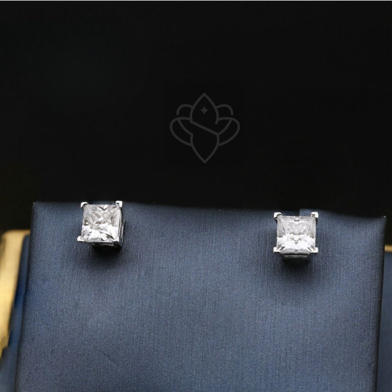 Princess Cut Solitaire Diamond Zirconia Stud Earrings