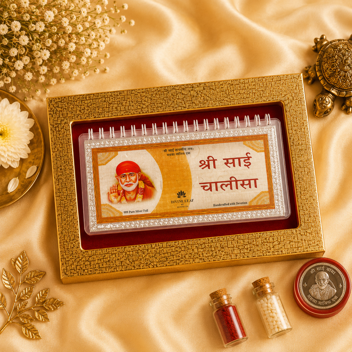 Divine Leaf™ –Sai Chalisa With Aarti  (999 Silver Foil Edition)