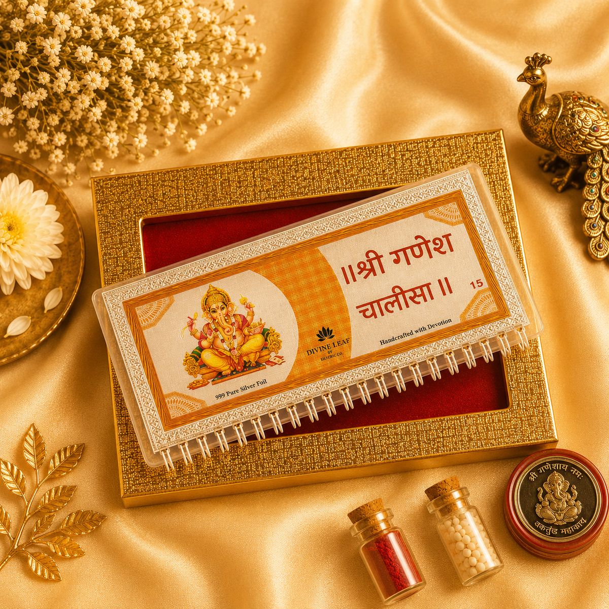 Divine Leaf™ – Sri Ganesh Chalisa With Aarti  (999 Silver Foil Edition)