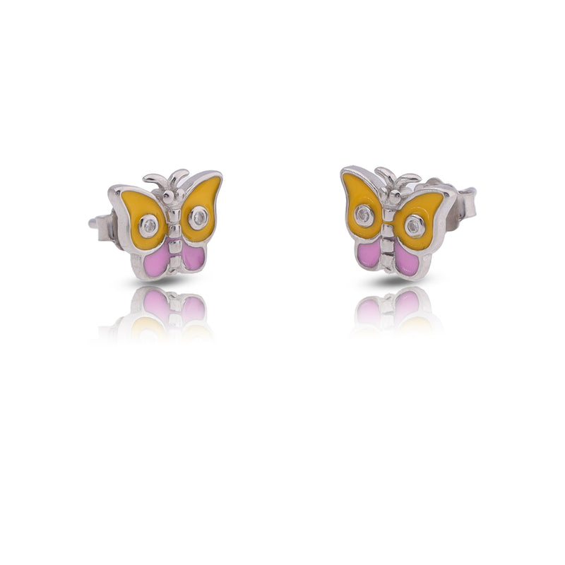 Silver TriColor Butterfly Stud Earrings For Kids and Girls