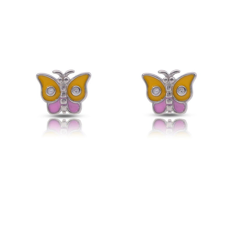 Silver TriColor Butterfly Stud Earrings For Kids and Girls