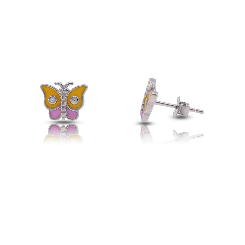 Silver TriColor Butterfly Stud Earrings For Kids and Girls