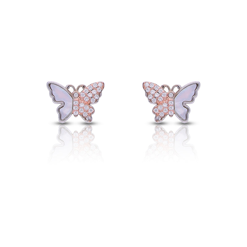 Silver Rosegold Sparkling Butterfly Set With Chain