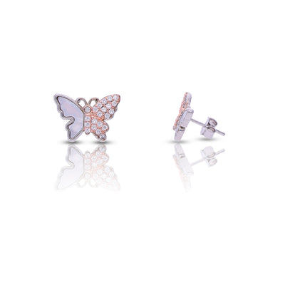 Silver Rosegold Sparkling Butterfly Set With Chain