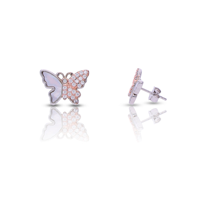 Silver Rosegold Sparkling Butterfly Set With Chain