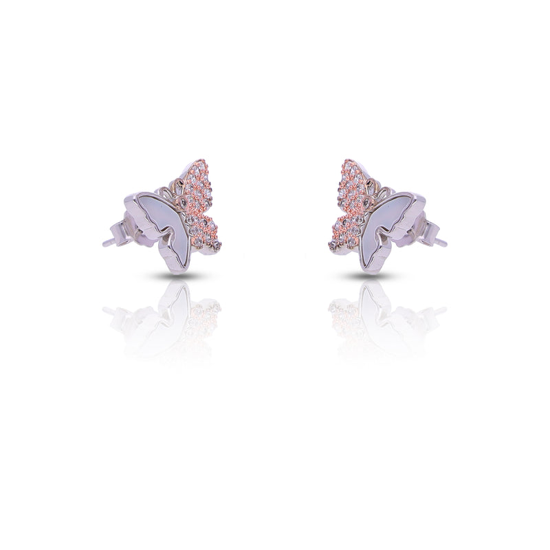 Silver Rosegold Sparkling Butterfly Set With Chain