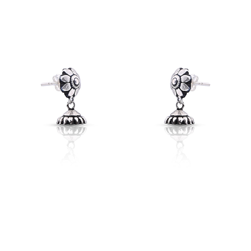 Silver Oxidised Handmade Flower Dome Jhumki