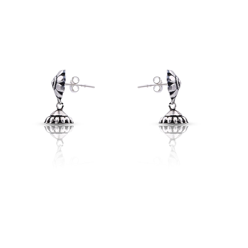 Silver Oxidised Handmade Flower Dome Jhumki