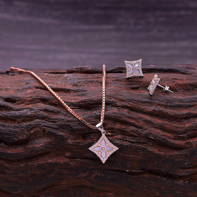 Silver Rombus Shapes Set With Chain