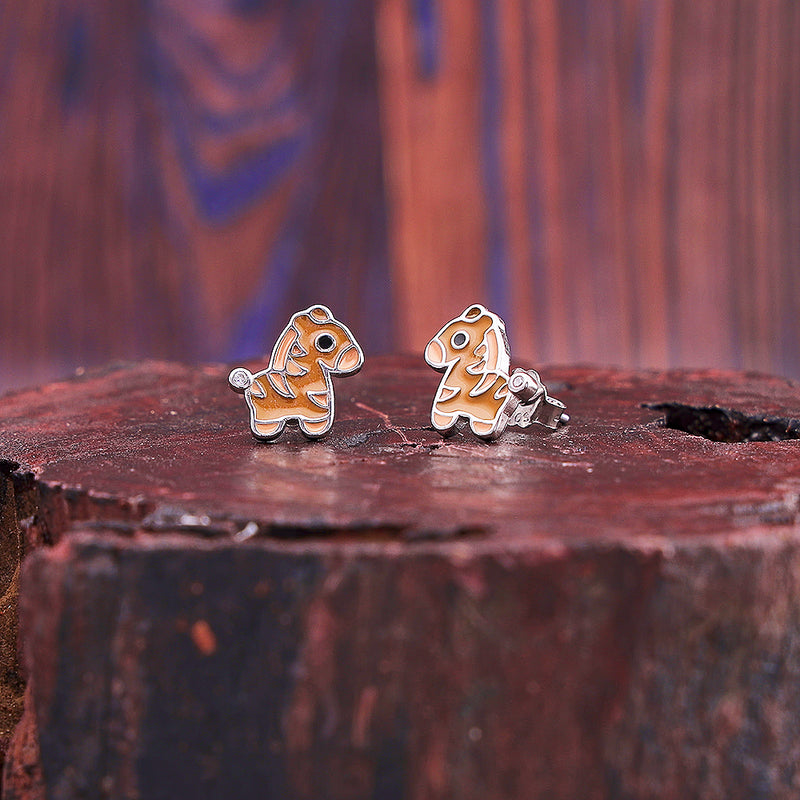 Silver Brown Horse Stud Earrings For Kids and Girls
