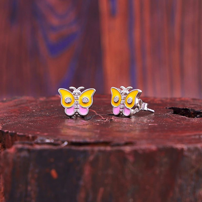 Silver TriColor Butterfly Stud Earrings For Kids and Girls