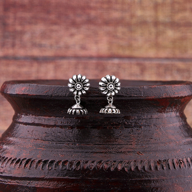 Silver Oxidised Handmade Flower Dome Push Jhumki