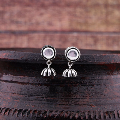 Silver Oxidised Handmade Sun Flower Dome Jhumki Push
