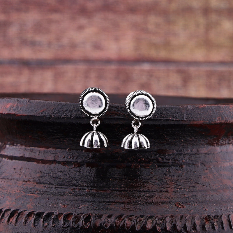 Silver Oxidised Handmade Sun Flower Dome Jhumki Push