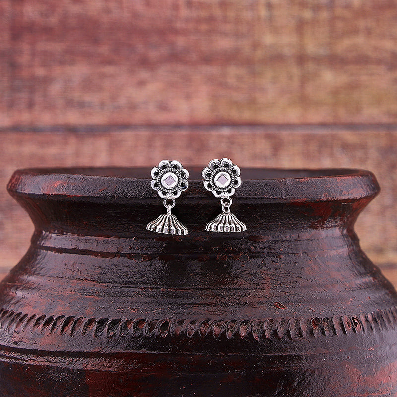 Silver Oxidised Handmade Flower Dome Jhumki Push
