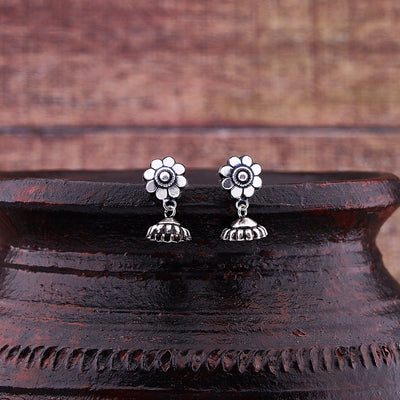 Silver Oxidised Handmade Flower Dome Jhumki