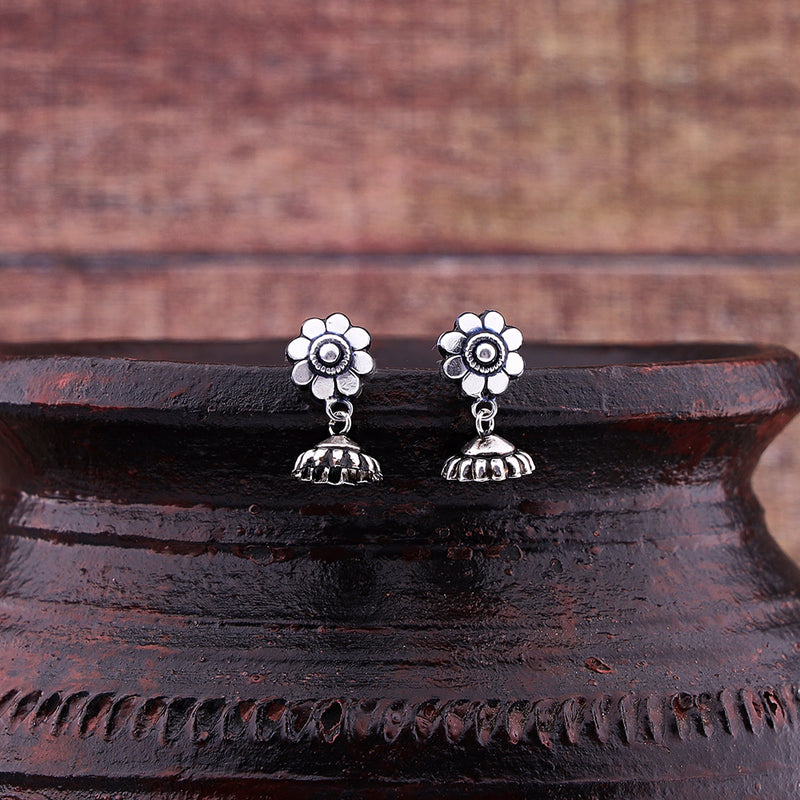 Silver Oxidised Handmade Flower Dome Jhumki