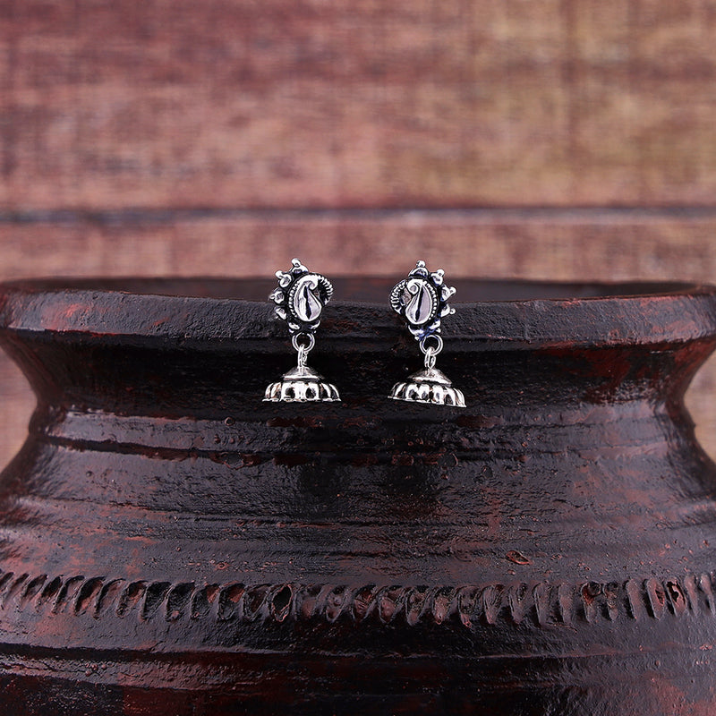 Silver Oxidised Handmade Peacock Dome Jhumki