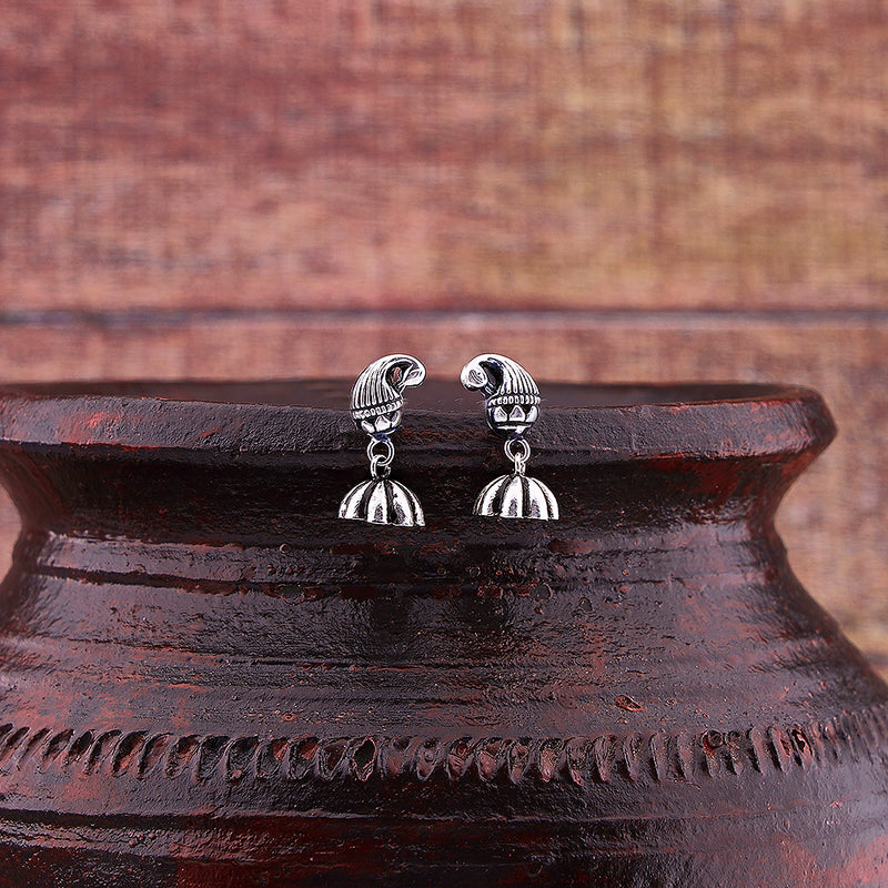 Silver Oxidised Peacock Dome Jhumki
