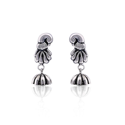 Silver Oxidised Handmade Peacock Dome Jhumki
