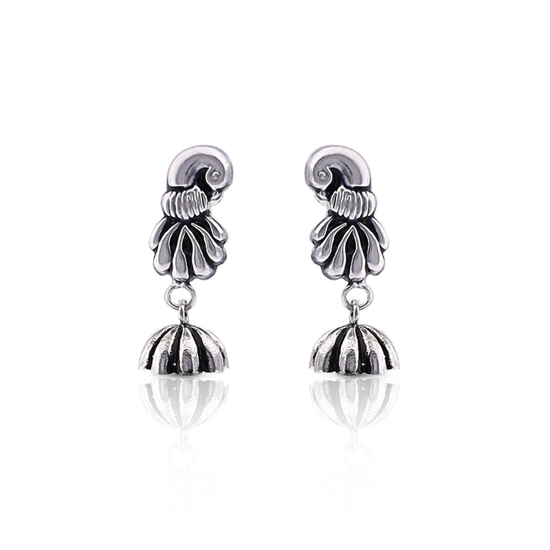 Silver Oxidised Handmade Peacock Dome Jhumki