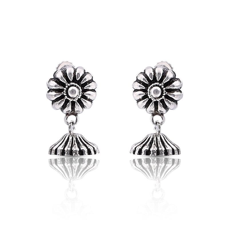 Silver Oxidised Handmade Flower Dome Jhumki