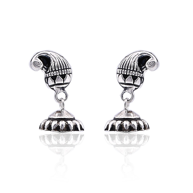 Silver Oxidised Handmade Peacock Dome Jhumki