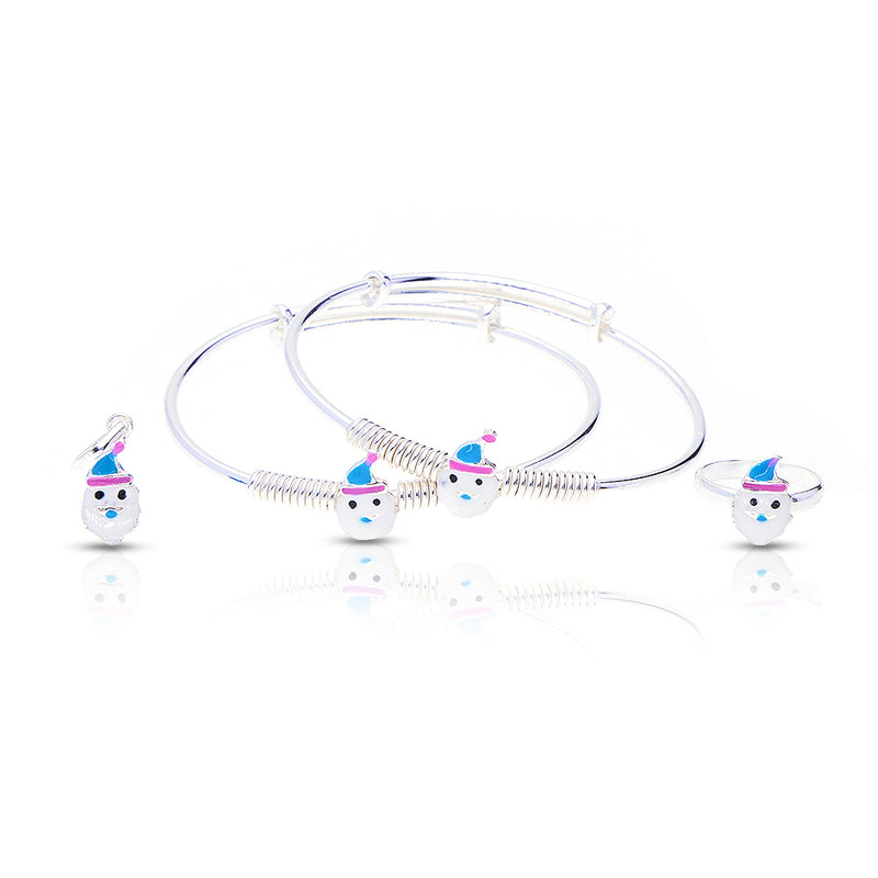 Silver Snow Santa Baby Kadli Set with Matching Ring and Pendant
