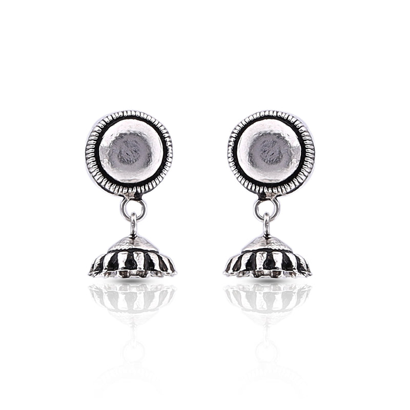 Silver Oxidised Handmade Round Dome Jhumki