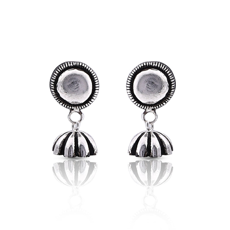 Silver Oxidised Handmade Sun Flower Dome Jhumki Push