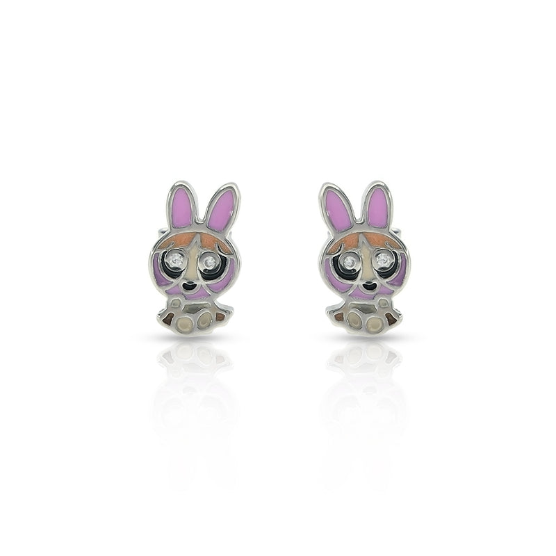 Silver Rare Rabbit Pink Stud Earrings For Kids and Girls