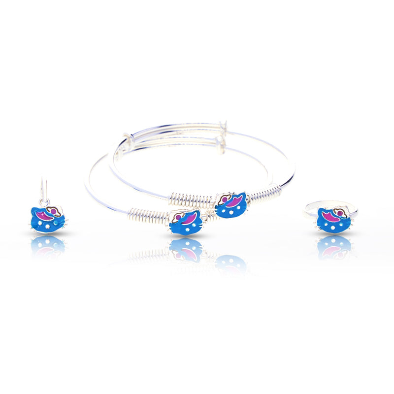 Silver Bird Baby Kadli Set with Matching Ring and Pendant