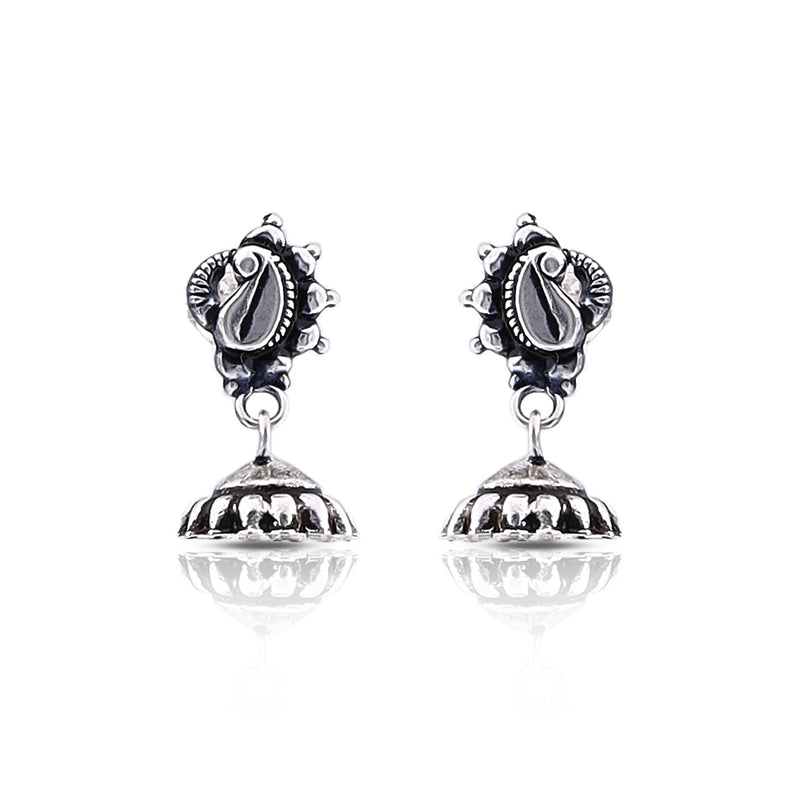 Silver Oxidised Handmade Peacock Dome Jhumki