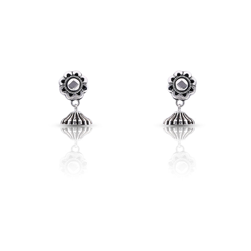 Silver Oxidised Handmade Flower Dome Jhumki Push